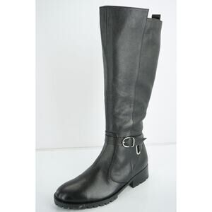 Tesori Valencia Black Leather Tall Riding Boots New belted strap Size 6.5